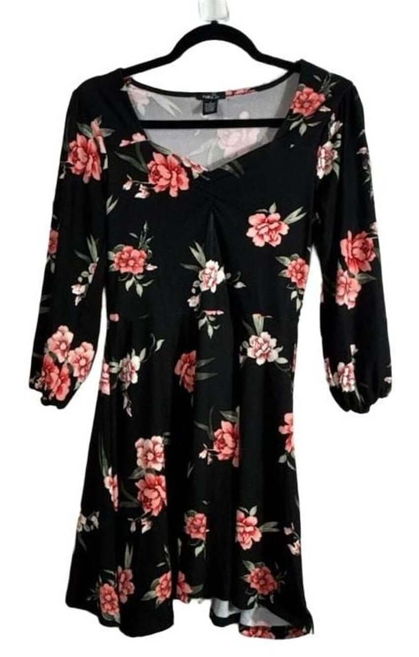 rue21 Floral Dress Size S Black Pink Floral Long Sleeve Mini